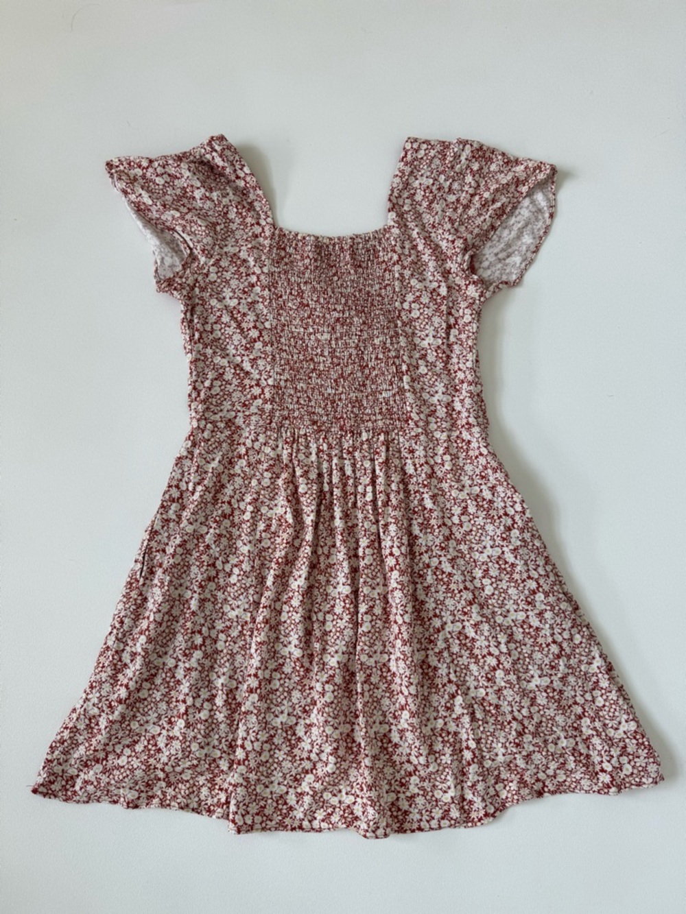 Abercrombie & Fitch Floral Mini Dress Smocked Back Fit & Flare Red Size M - Picture 4 of 7